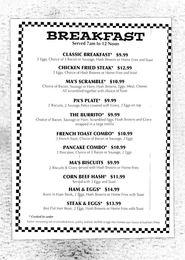 Ma and Pa's Family Diner Menu image 1