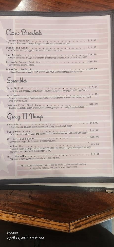Ma and Pa's Family Diner Menu image 3
